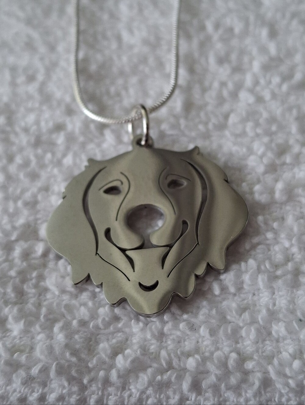 Silver Golden Retriever Dog Face Pendant With 18" Necklace
